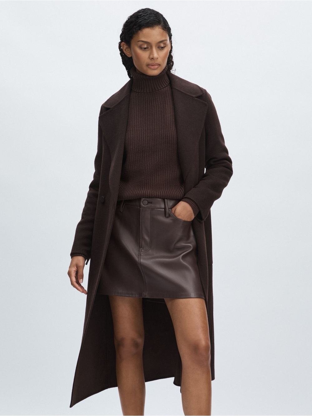 NWOT Anthropologie | Good American Vegan Leather Mini Skirt Brown | Size 8